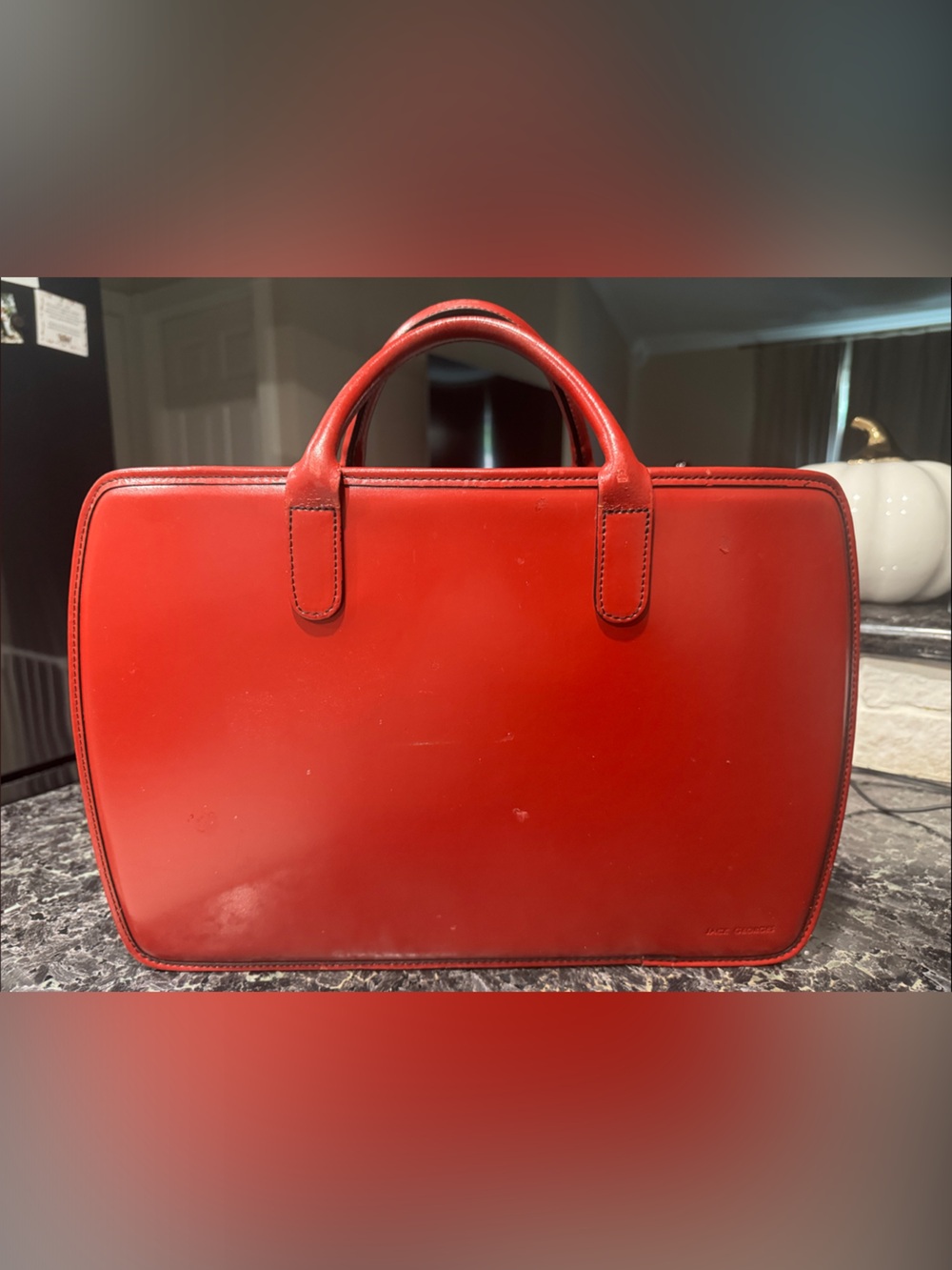 Red Leather Top-Handle Briefcase for Men - Classic Professional Carry